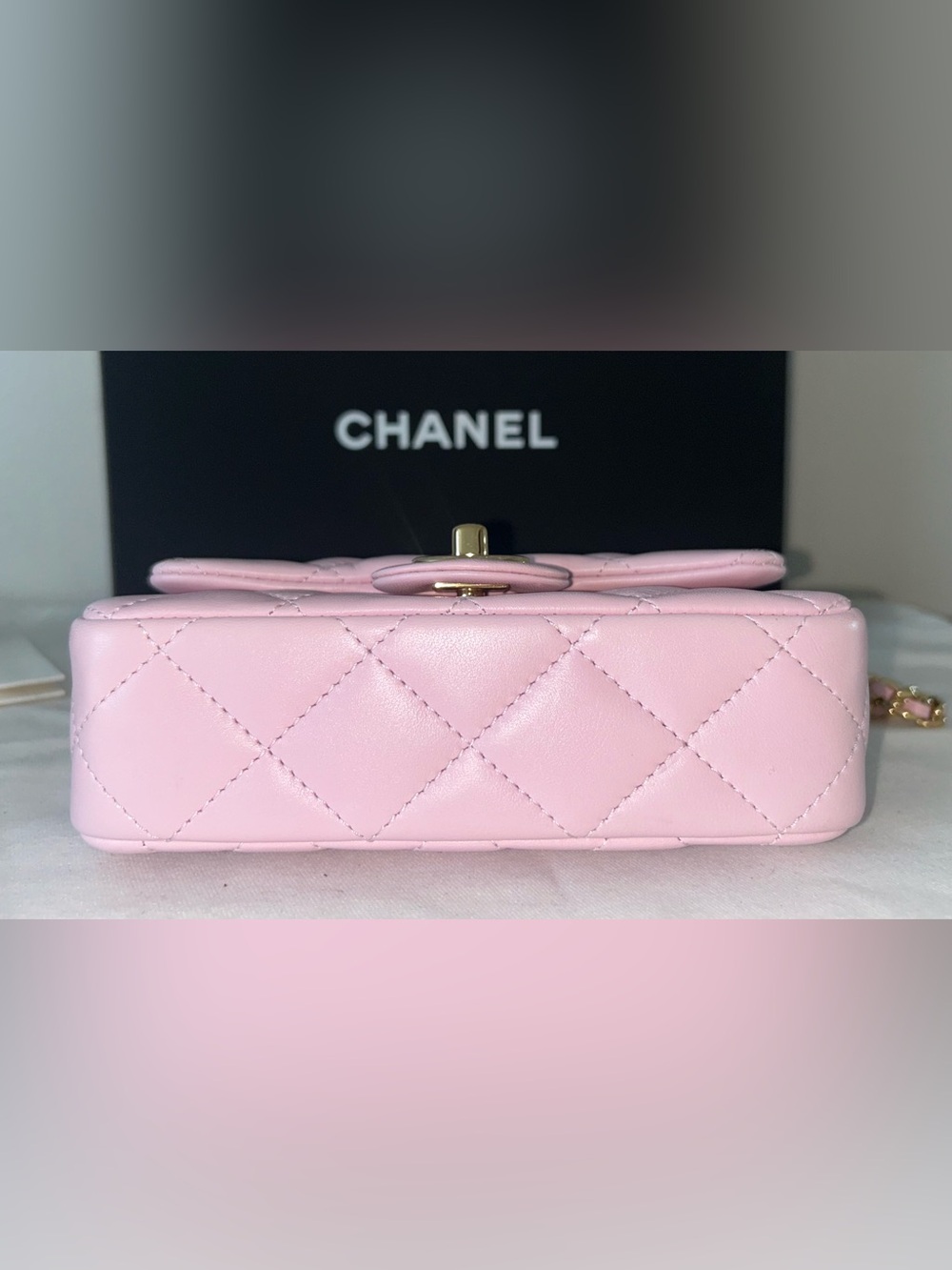 NEW! CHANEL 24S Mini Top Handle Flap Bag Quilted Lambskin Rose Light Pink - Picture 13 of 16